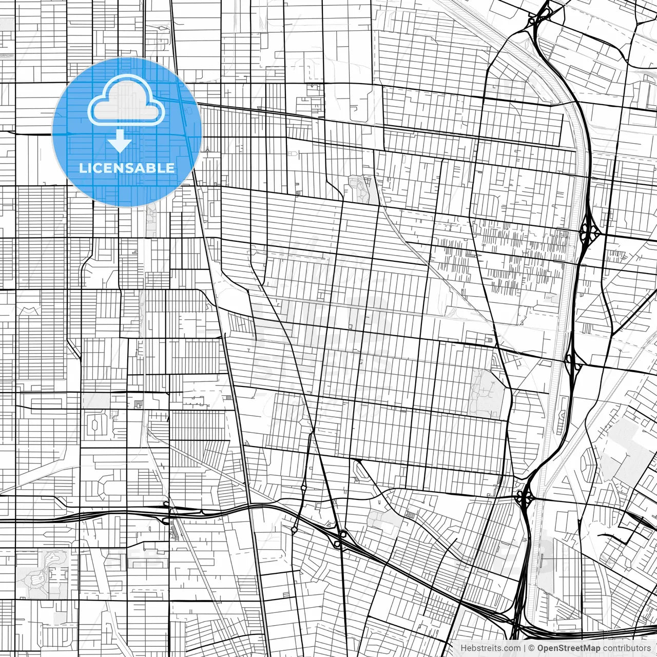 Vector PDF map of South Gate, California, United States