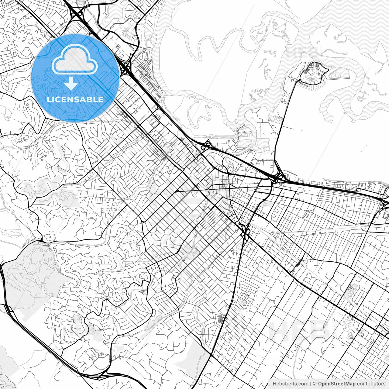 Vector PDF map of Redwood City, California, United States