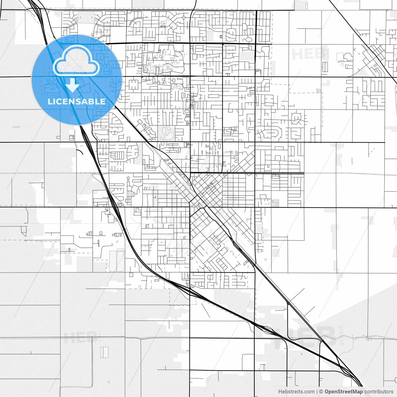 Vector PDF map of Turlock, California, United States