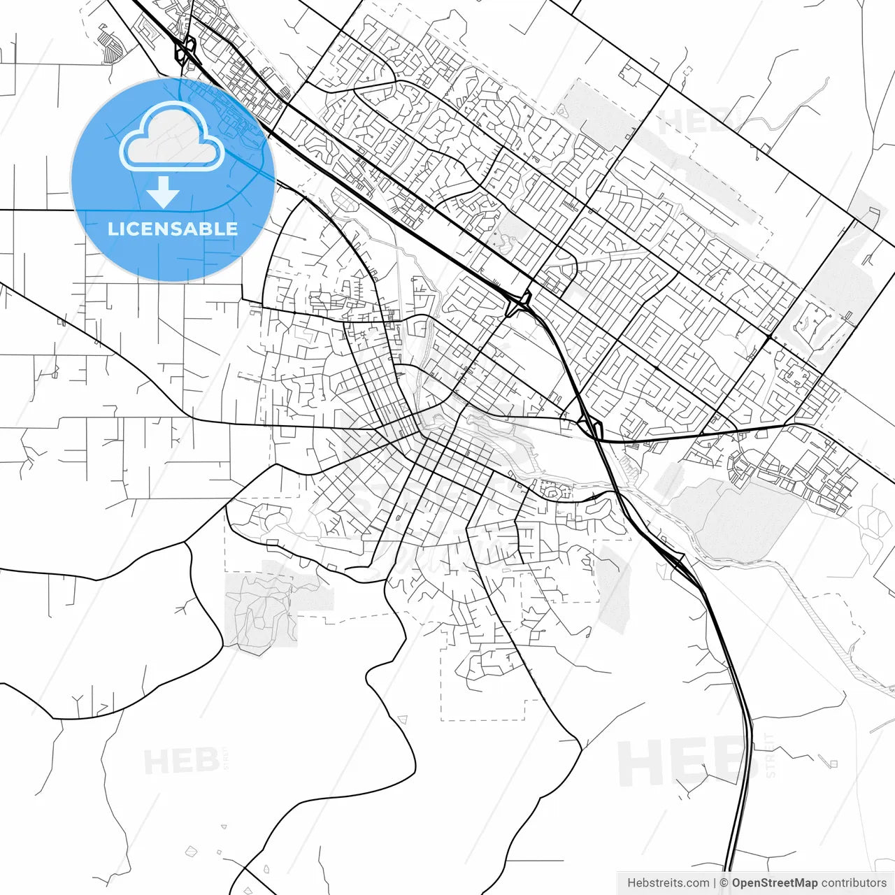 Vector PDF map of Petaluma, California, United States