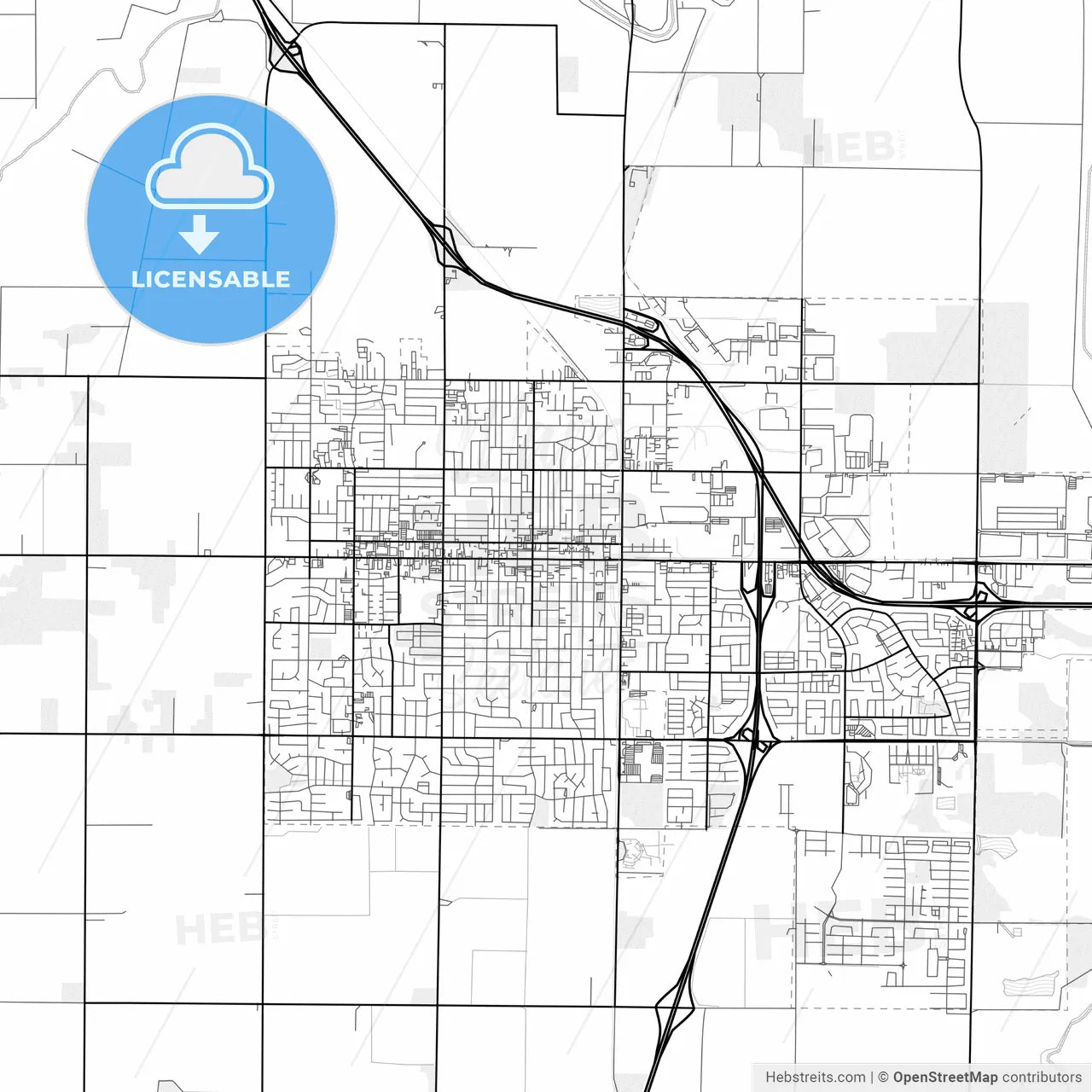 Vector PDF map of Woodland, California, United States
