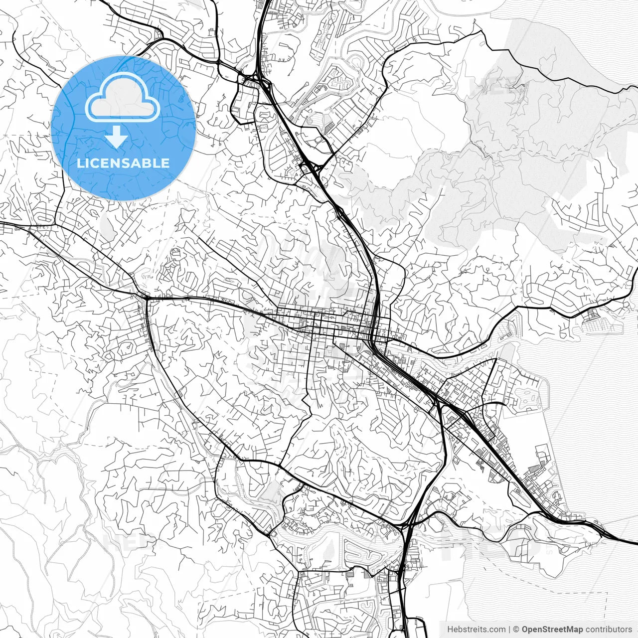 Vector PDF map of San Rafael, California, United States