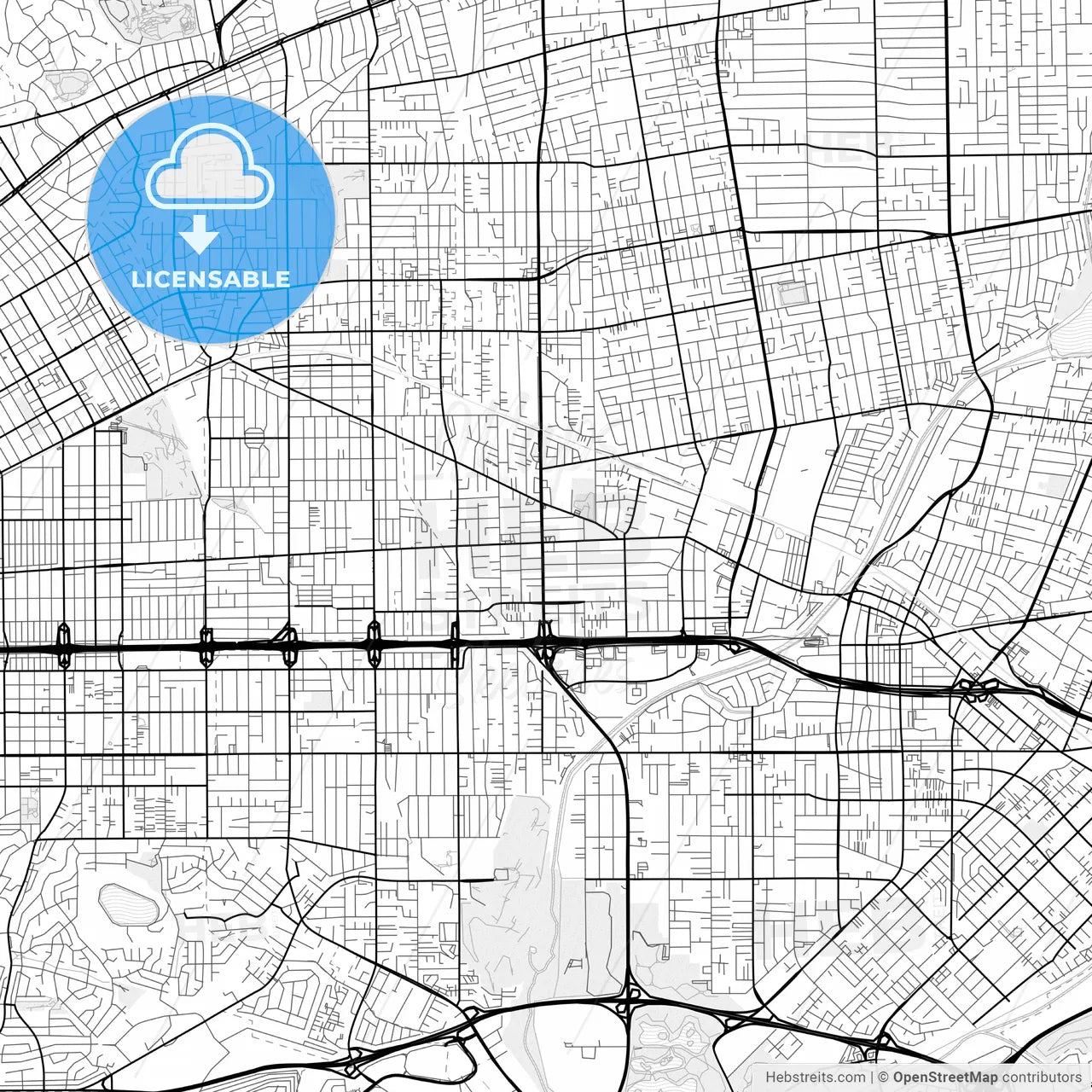 Vector PDF map of Rosemead, California, United States