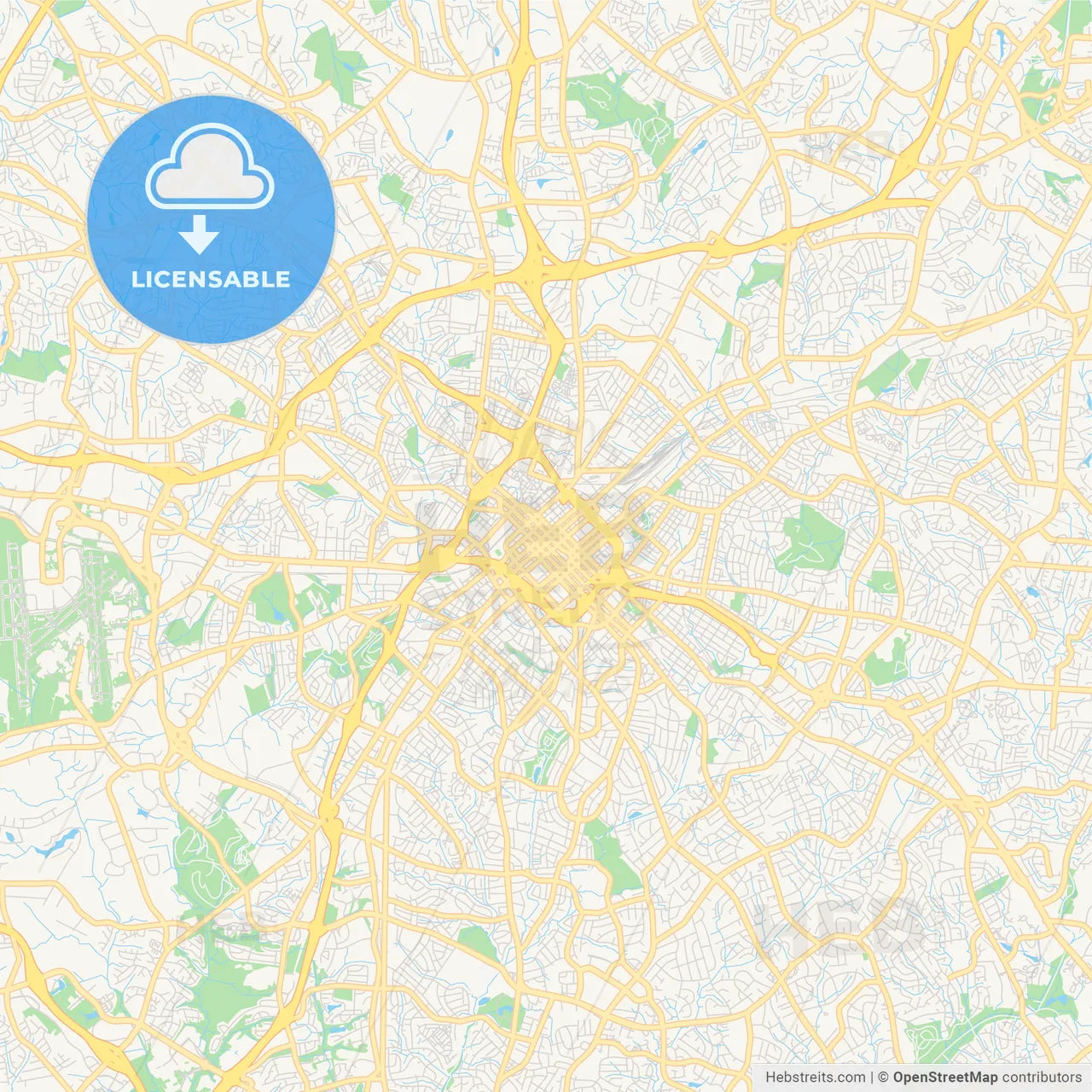 Empty vector map of Charlotte, North Carolina, USA