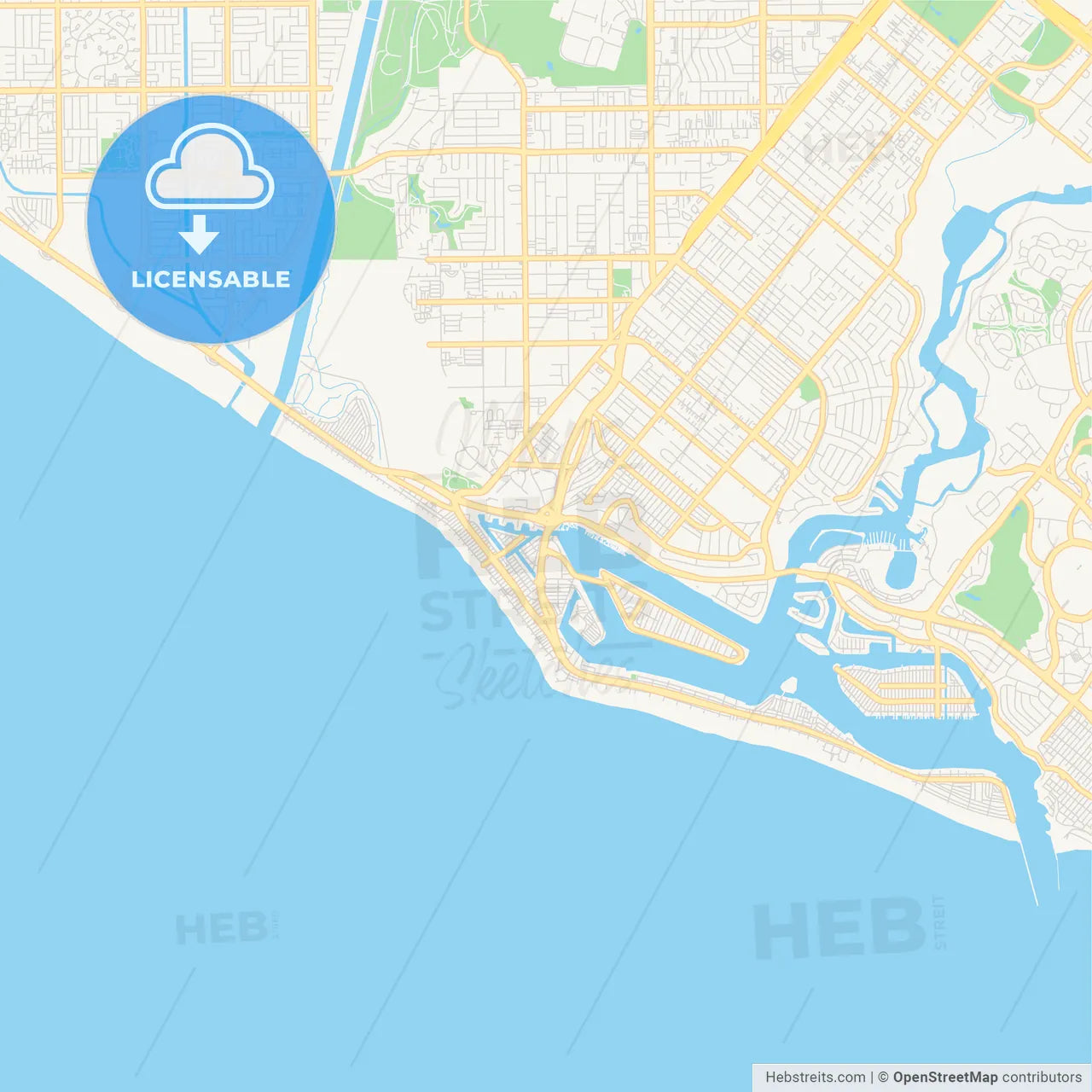 Empty vector map of Newport Beach, California, USA