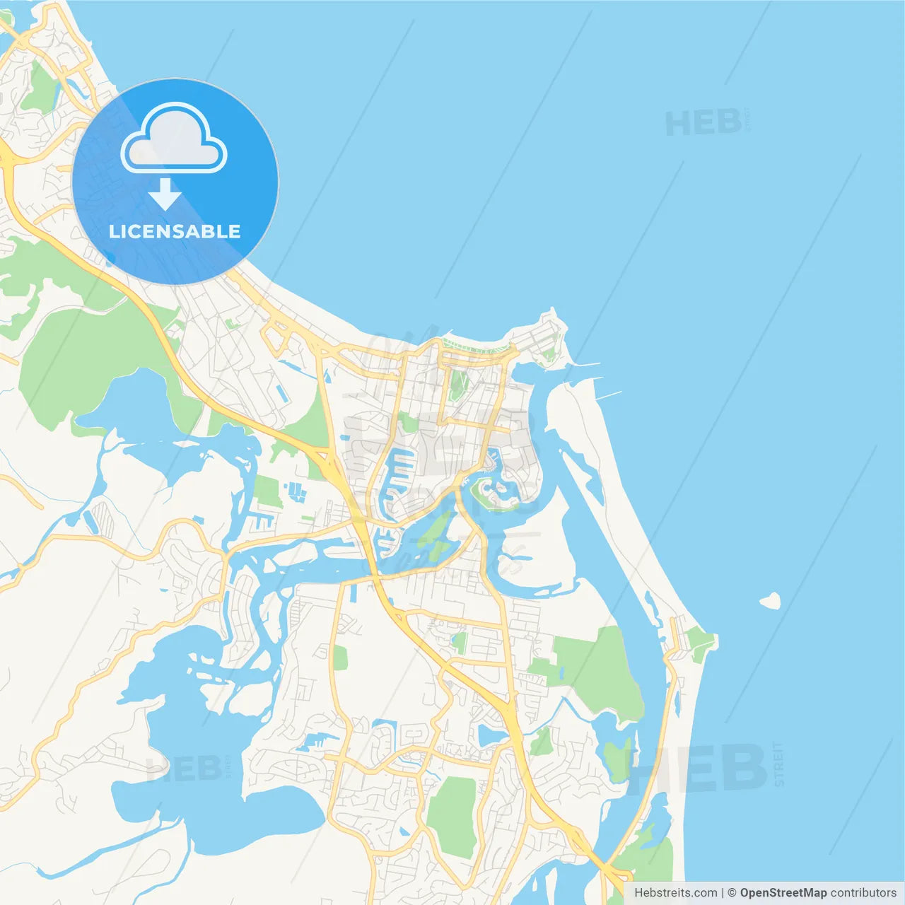 Printable street map of Gold Coast–Tweed Heads, Australia
