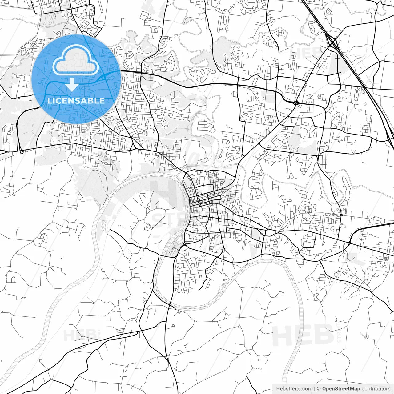 Vector PDF map of Clarksville, Tennessee, United States