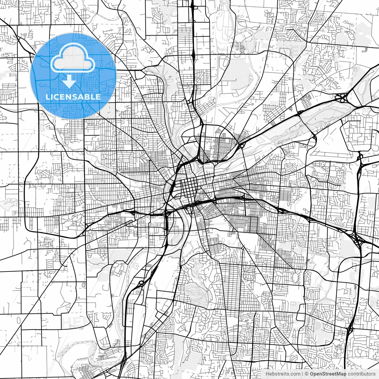 Vector PDF map of Dayton, Ohio, United States