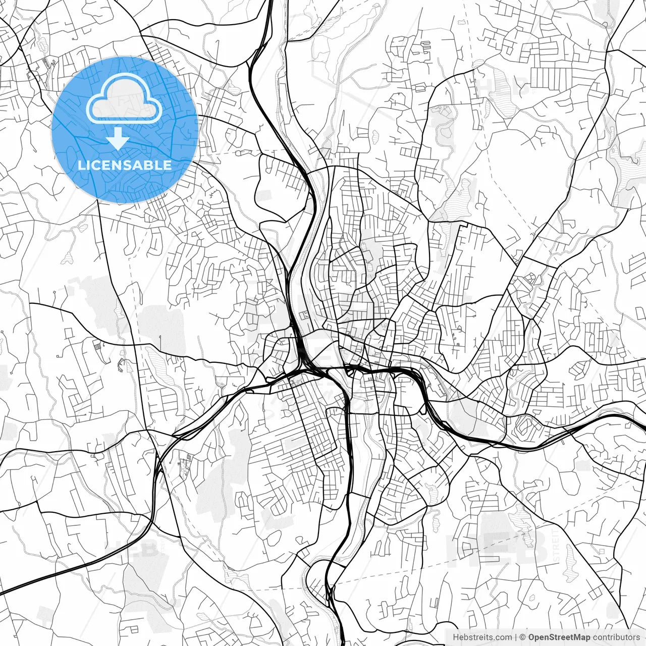 Vector PDF map of Waterbury, Connecticut, United States
