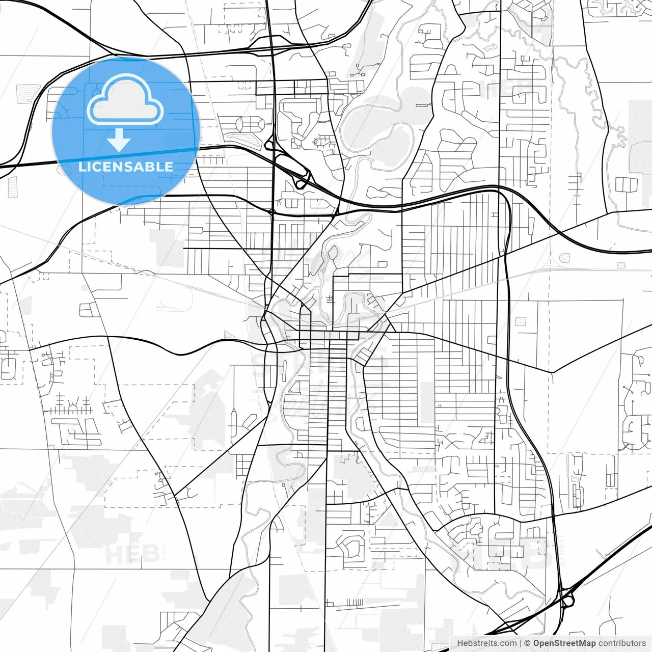 Vector PDF map of Elyria, Ohio, United States
