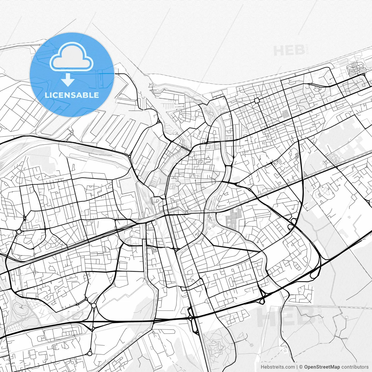 Vector PDF map of Dunkirk, France