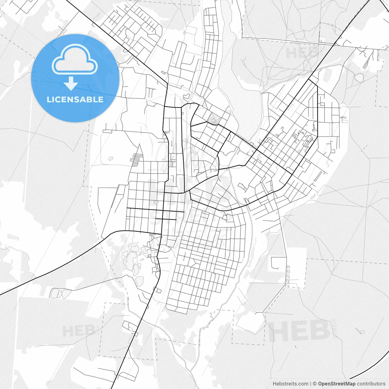 Vector PDF map of Gus-Khrustalny, Russia