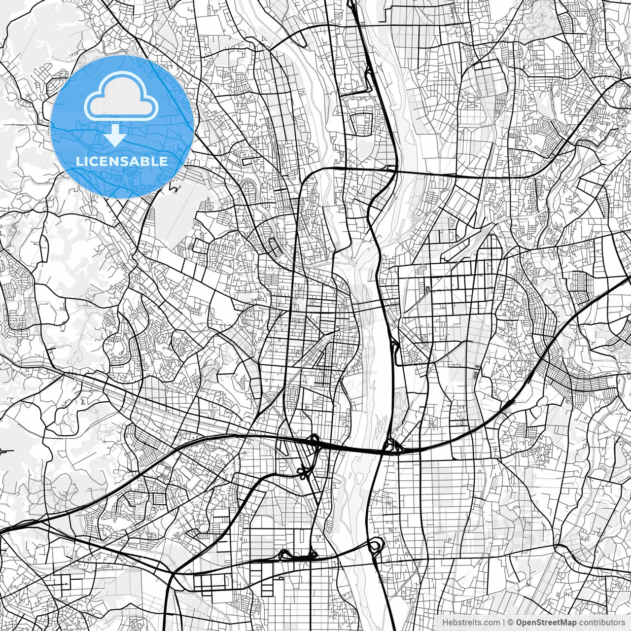 Vector PDF map of Atsugi, Japan