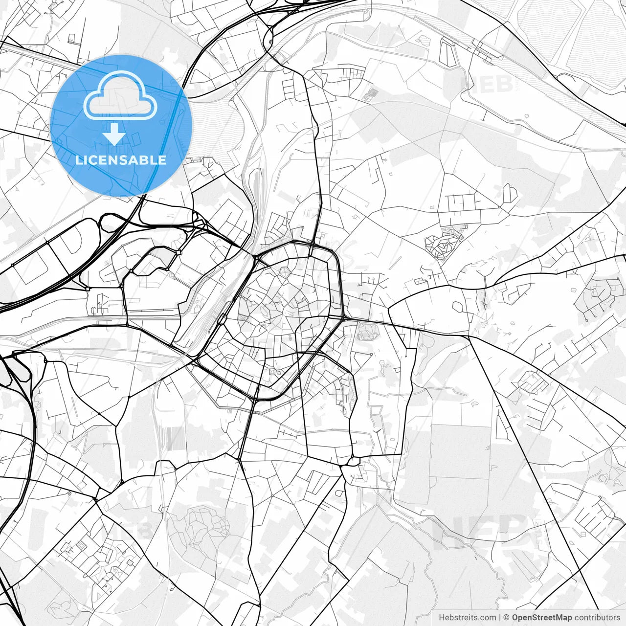 Vector PDF map of Mons, Belgium