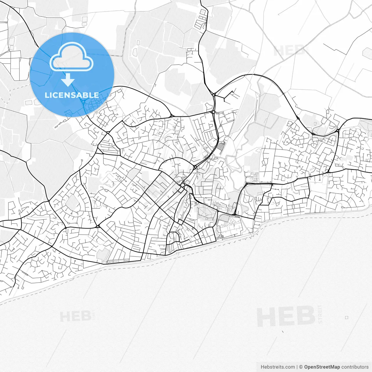 Vector PDF map of Bognor Regis, England