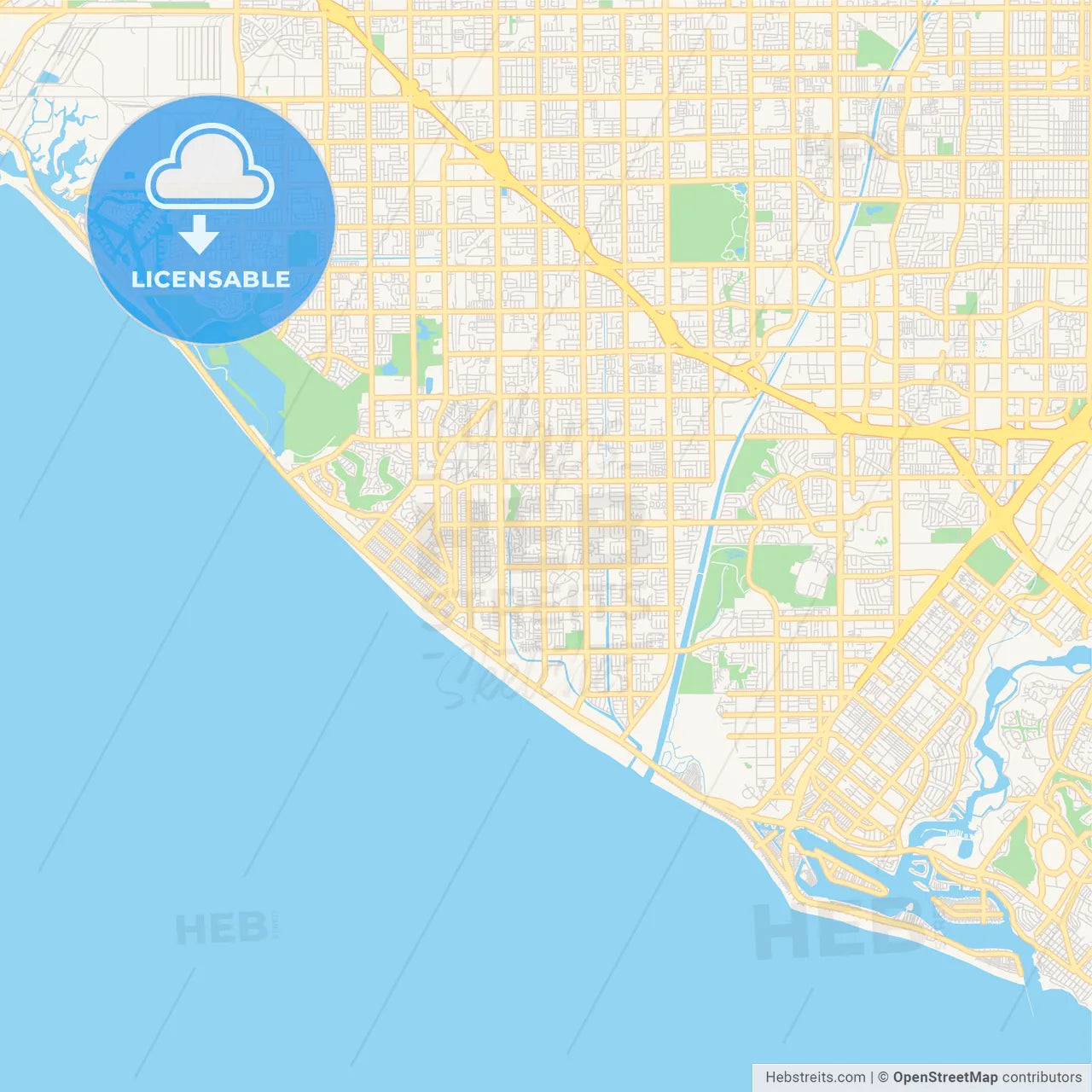 Empty vector map of Huntington Beach, California, USA