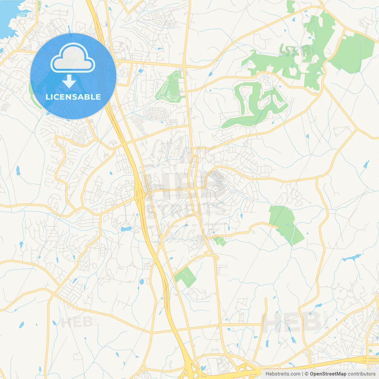 Empty vector map of Huntersville, North Carolina, USA