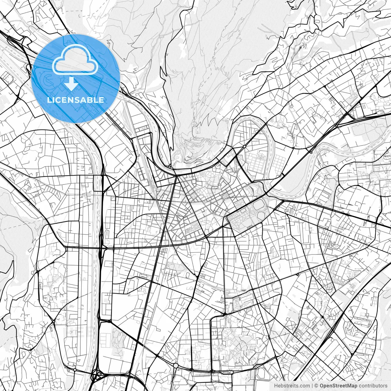 Vector PDF map of Grenoble, France