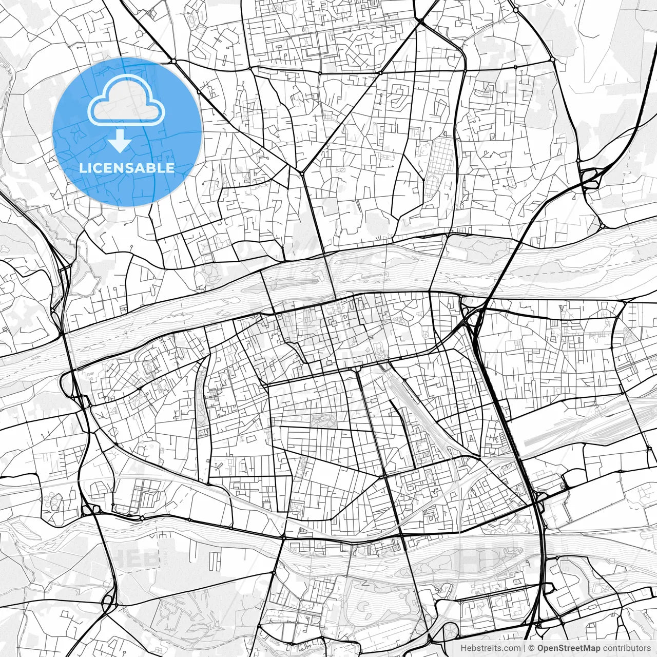 Vector PDF map of Tours, France
