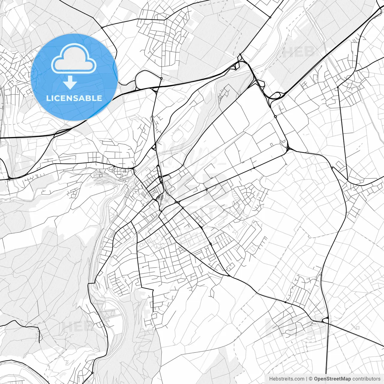 Vector PDF map of Bad Kreuznach, Germany