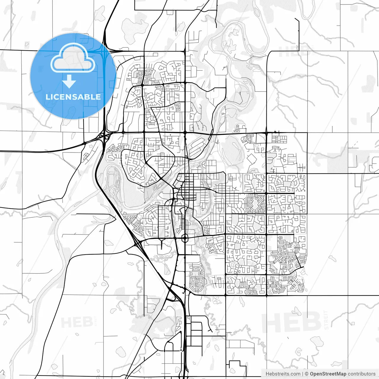 Vector PDF map of Red Deer, Canada
