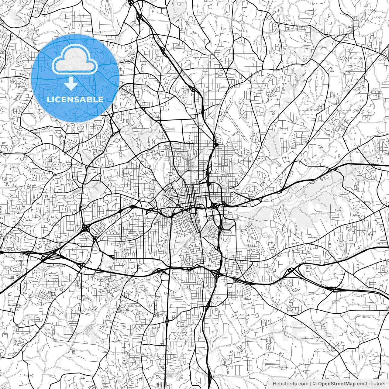 Vector PDF map of Winston–Salem, North Carolina, United States