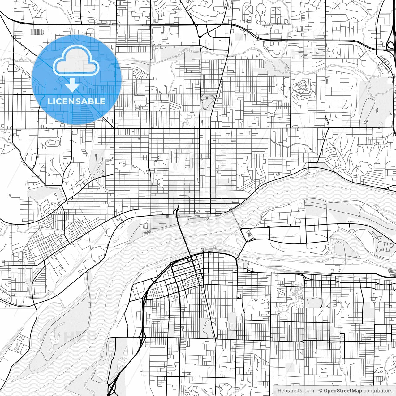 Vector PDF map of Davenport, Iowa, United States