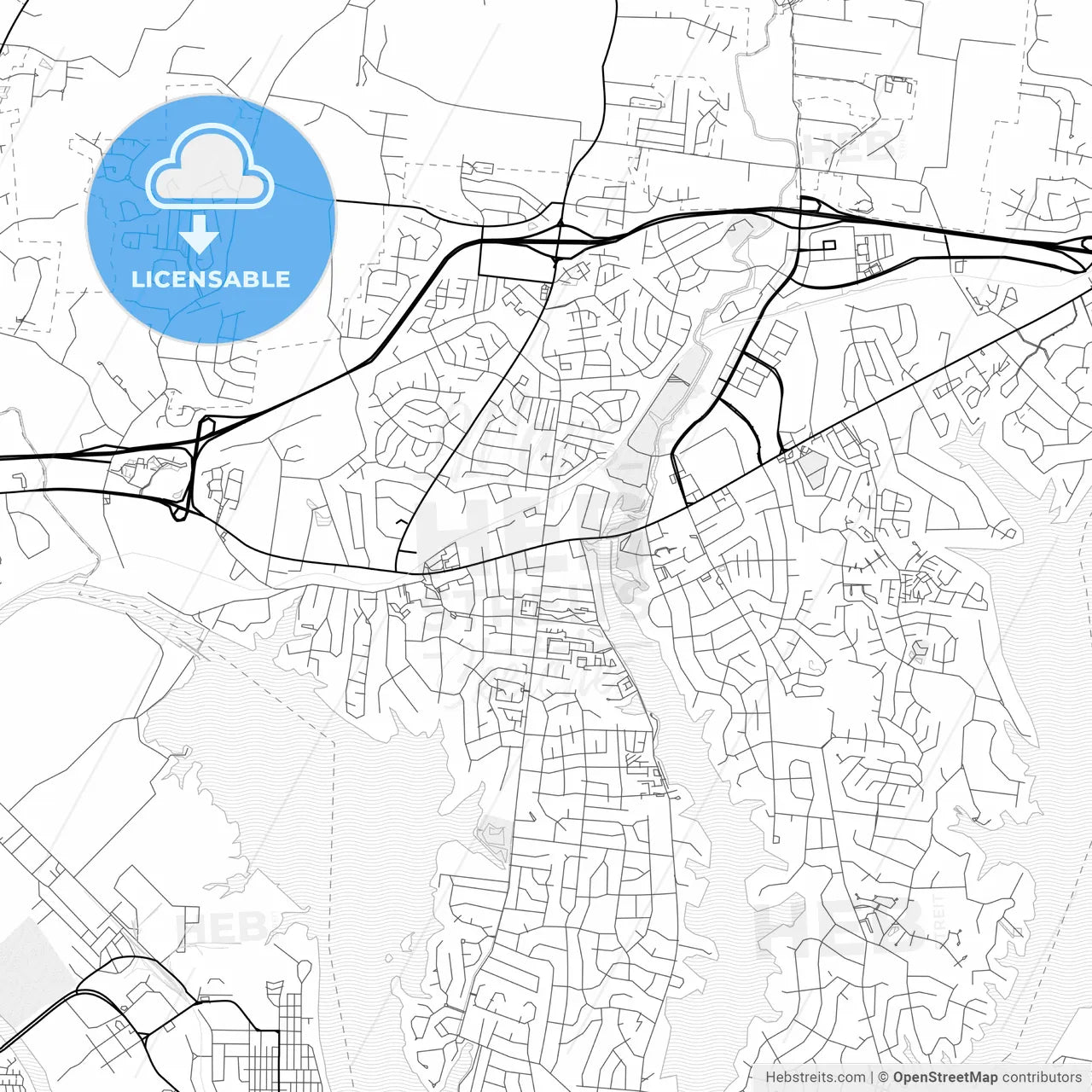 Vector PDF map of Hendersonville, Tennessee, United States
