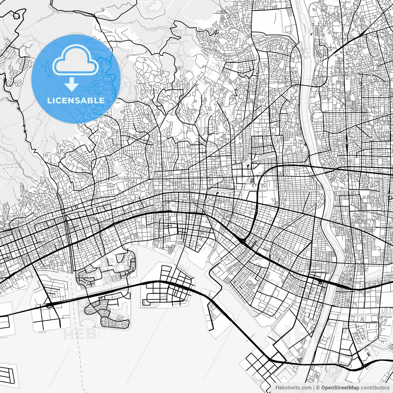 Vector PDF map of Nishinomiya, Japan