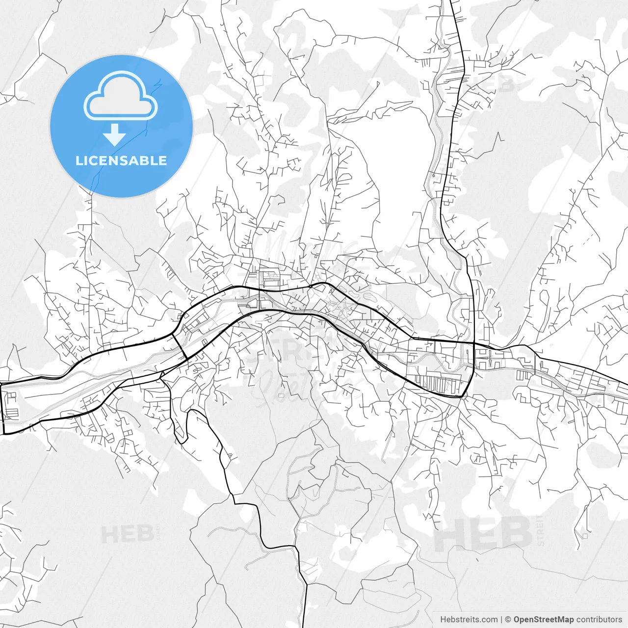 Vector PDF map of Tuzla, Bosnia and Herzegovina