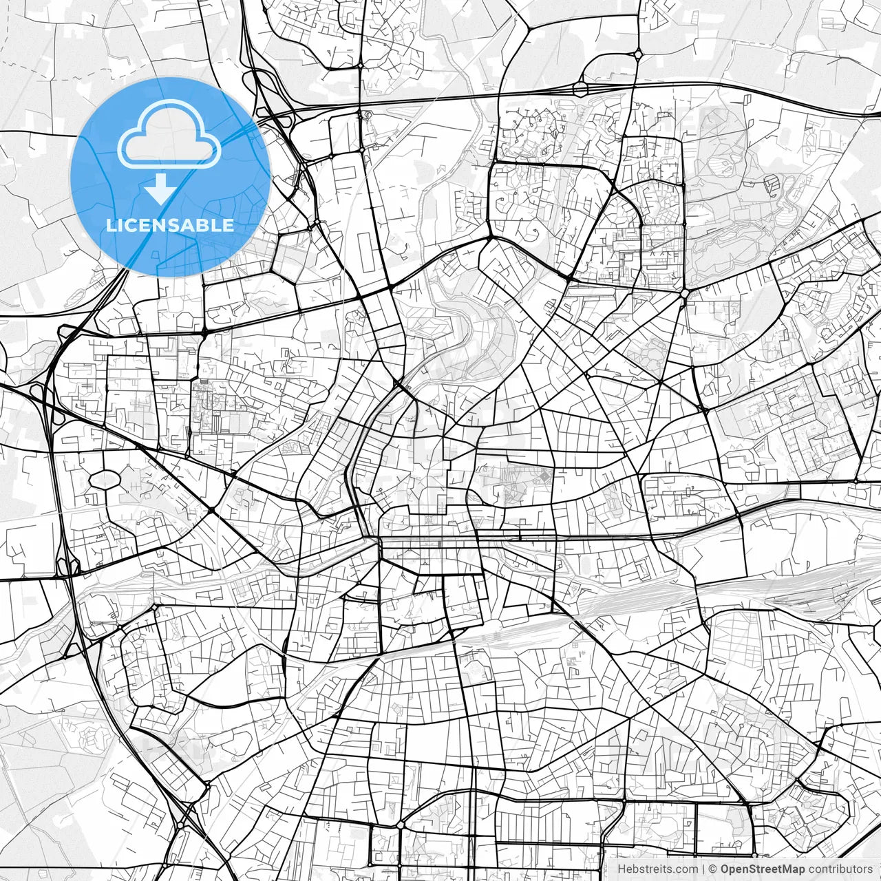 Vector PDF map of Rennes, France