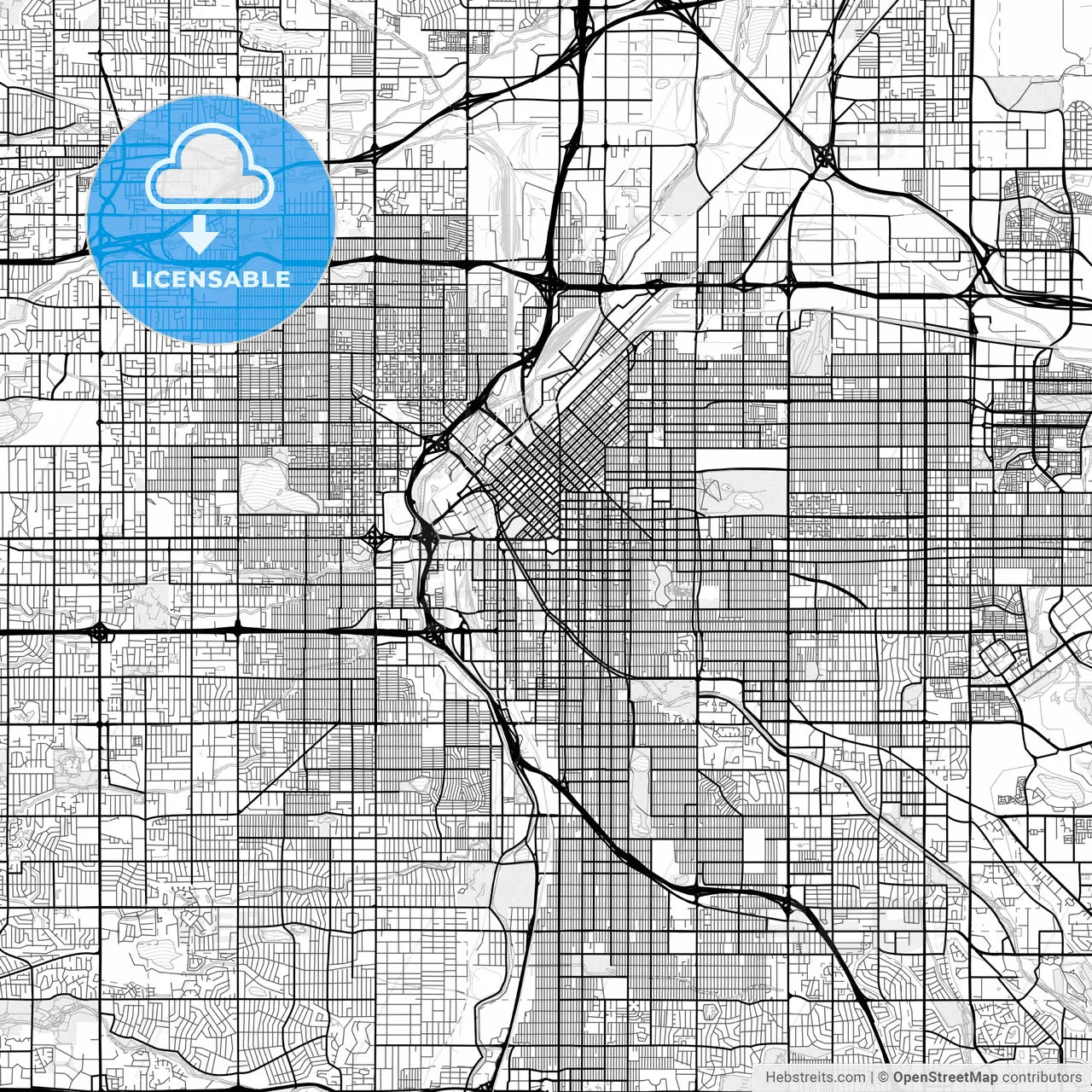 Vector PDF map of Denver, Colorado, United States