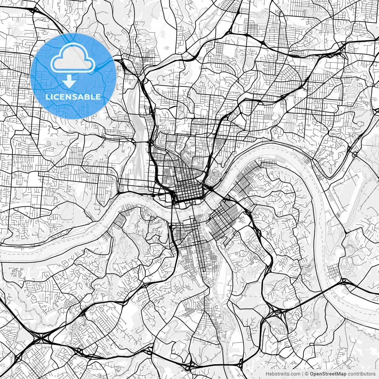 Vector PDF map of Cincinnati, Ohio, United States