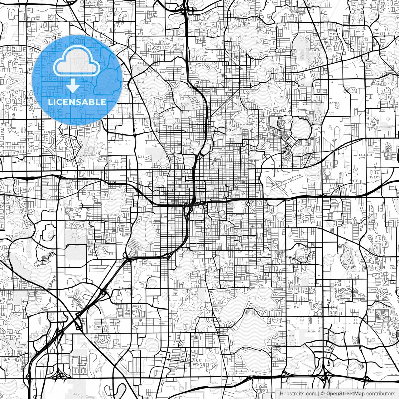 Vector PDF map of Orlando, Florida, United States