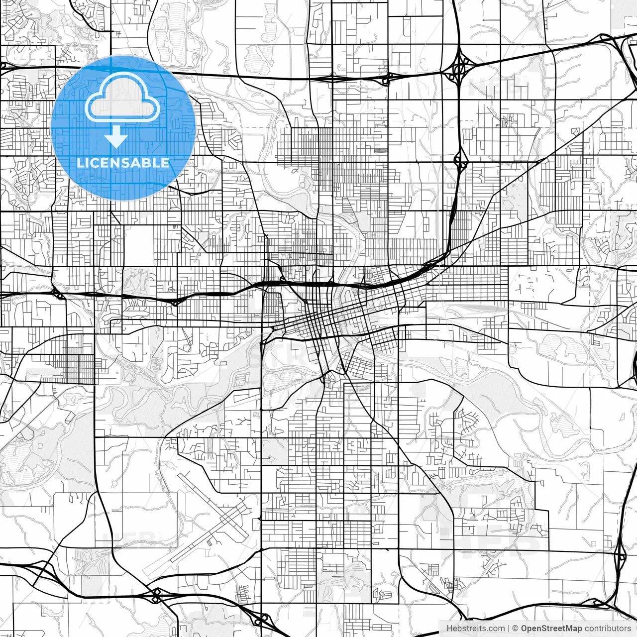 Vector PDF map of Des Moines, Iowa, United States