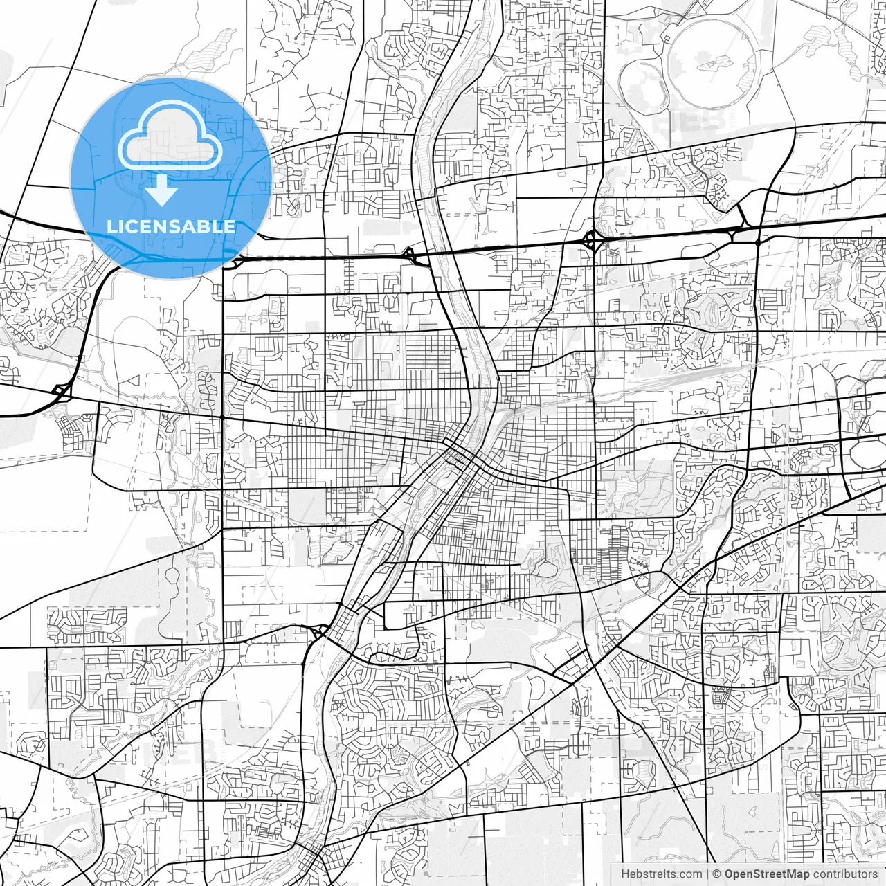 Vector PDF map of Aurora, Illinois, United States