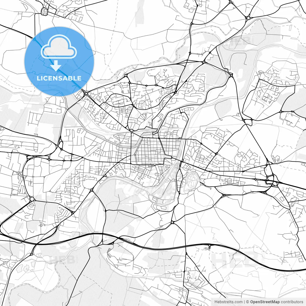 Vector PDF map of Carcassonne, France