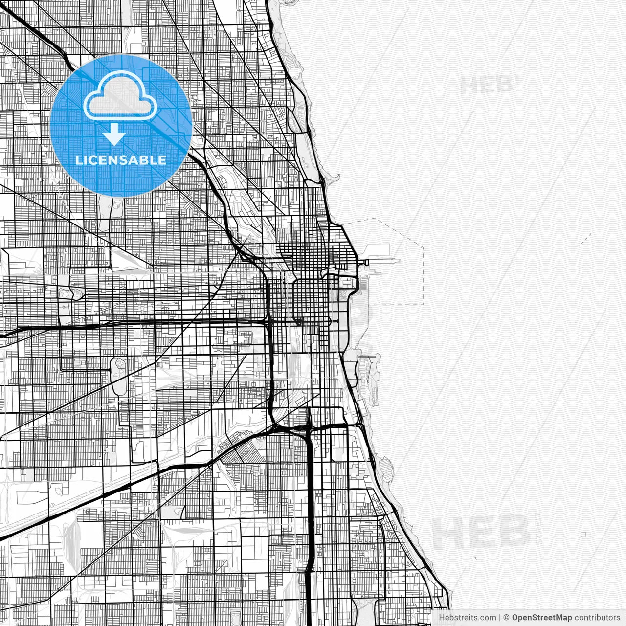 Vector PDF map of Chicago, Illinois, United States