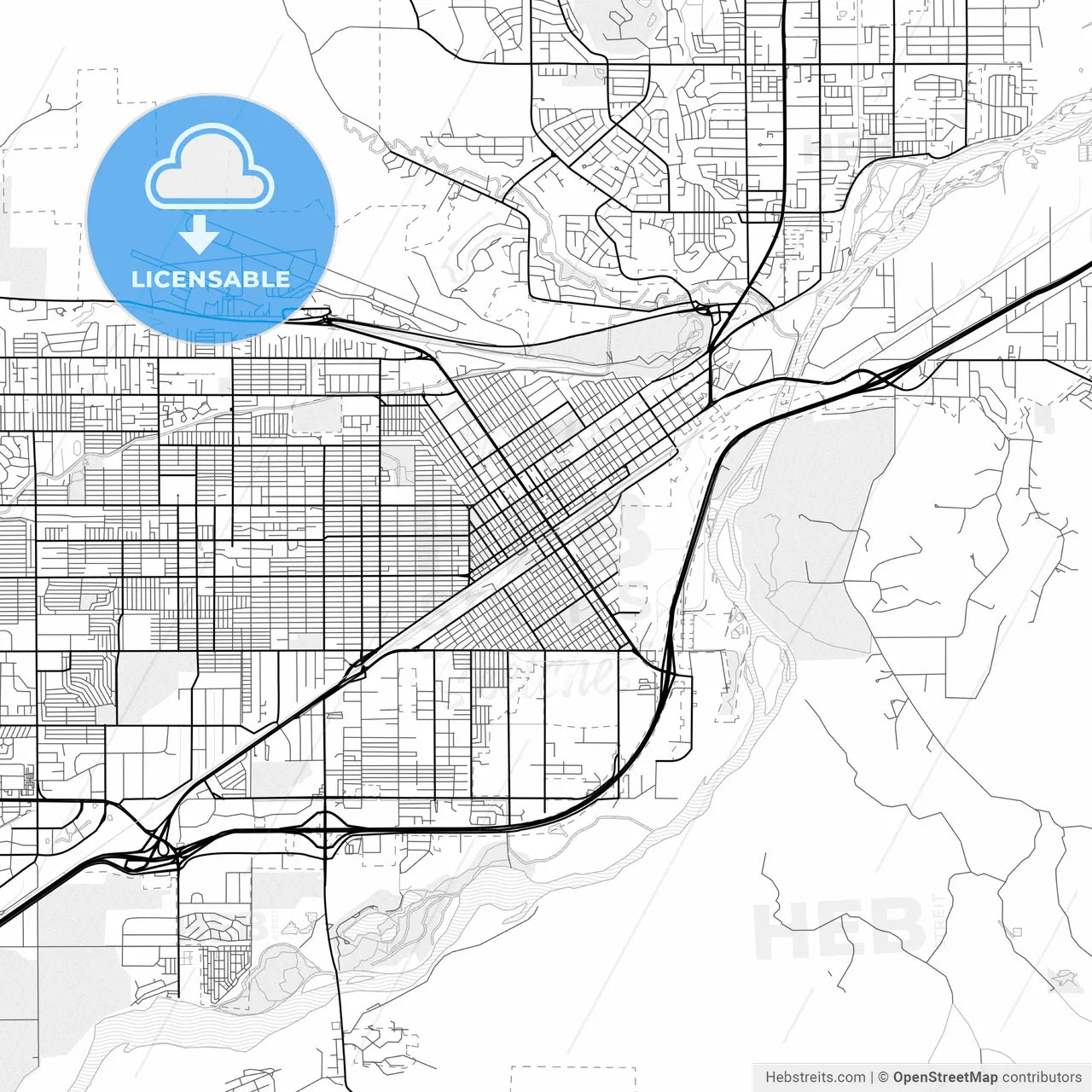 Vector PDF map of Billings, Montana, United States