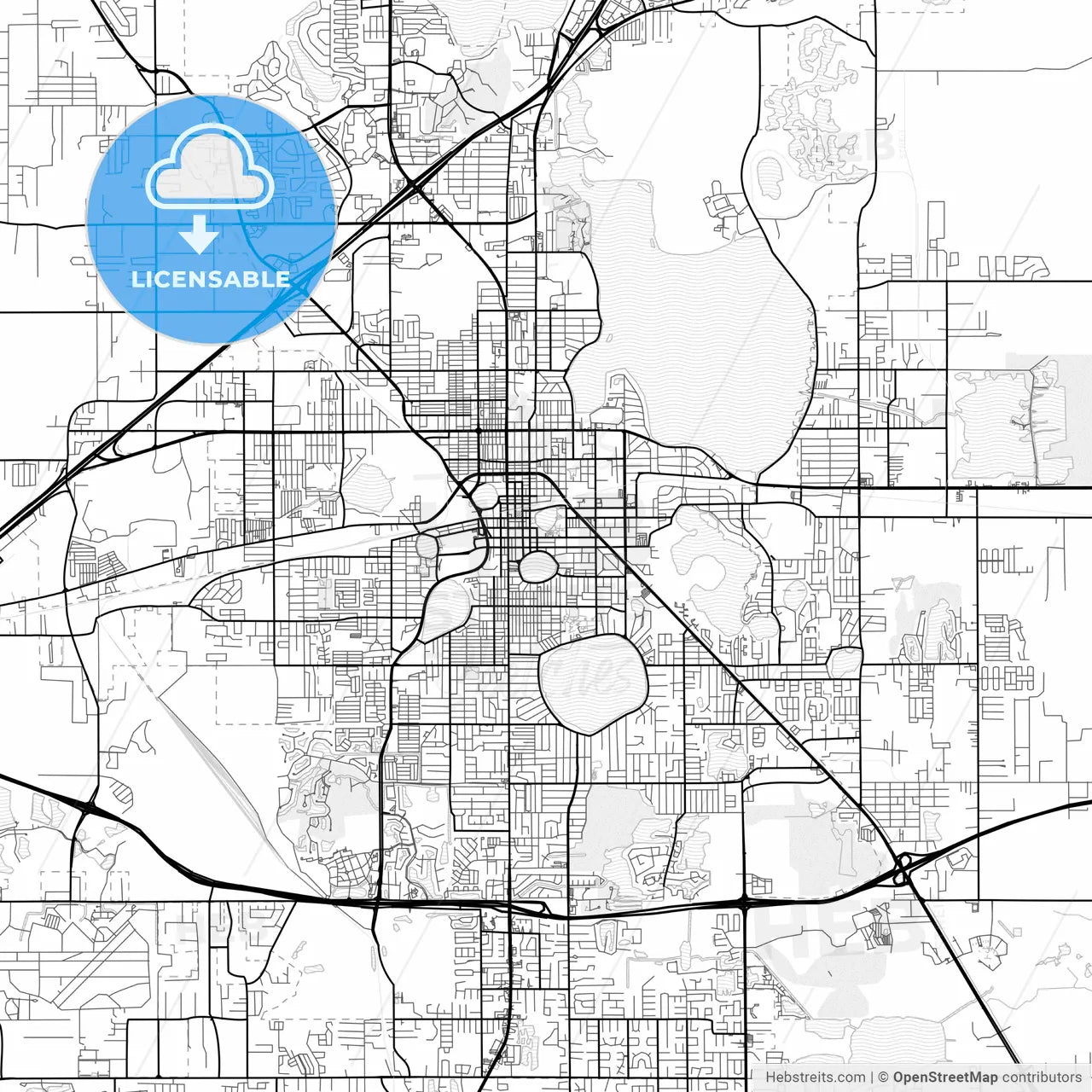 Vector PDF map of Lakeland, Florida, United States