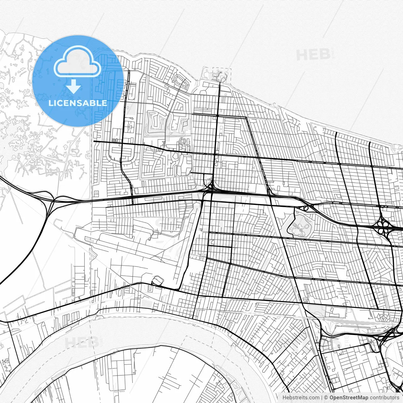 Vector PDF map of Kenner, Louisiana, United States