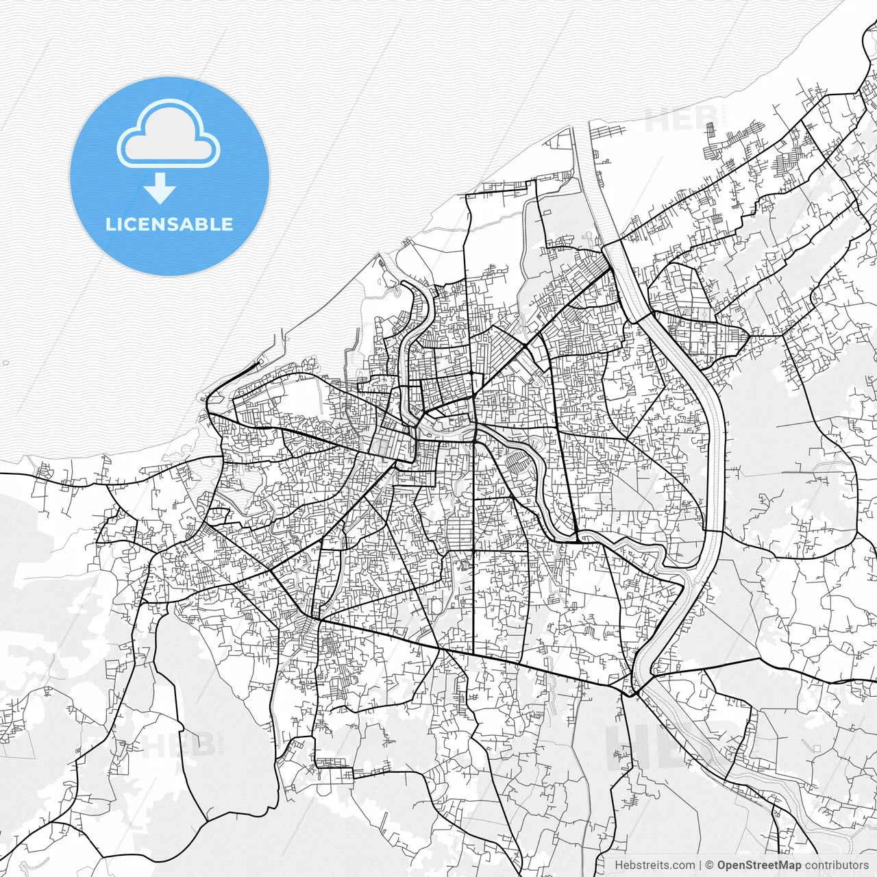 Vector PDF map of Banda Aceh, Indonesia