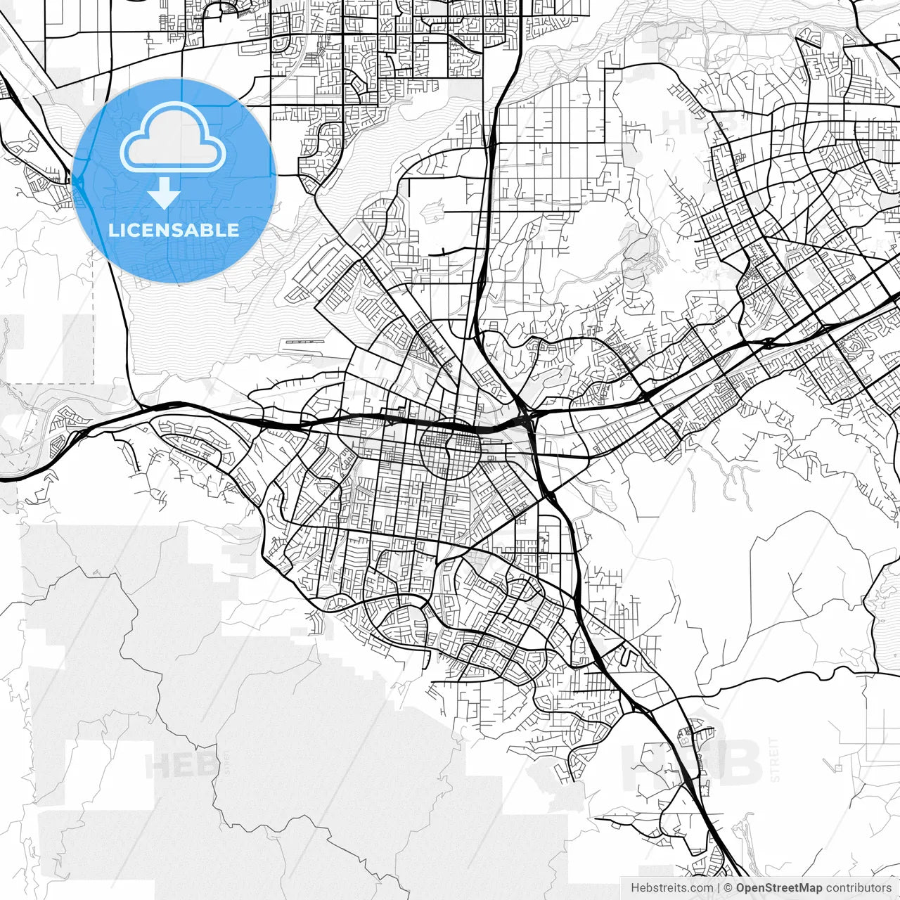 Vector PDF map of Corona, California, United States