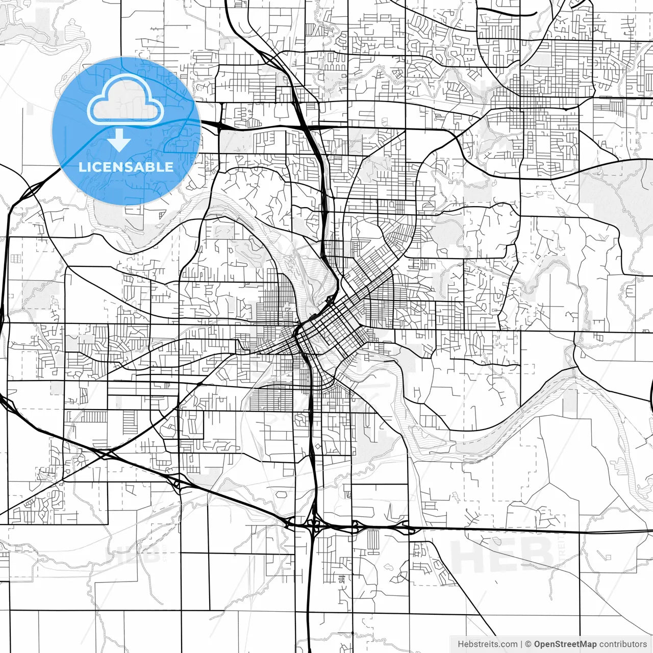 Vector PDF map of Cedar Rapids, Iowa, United States