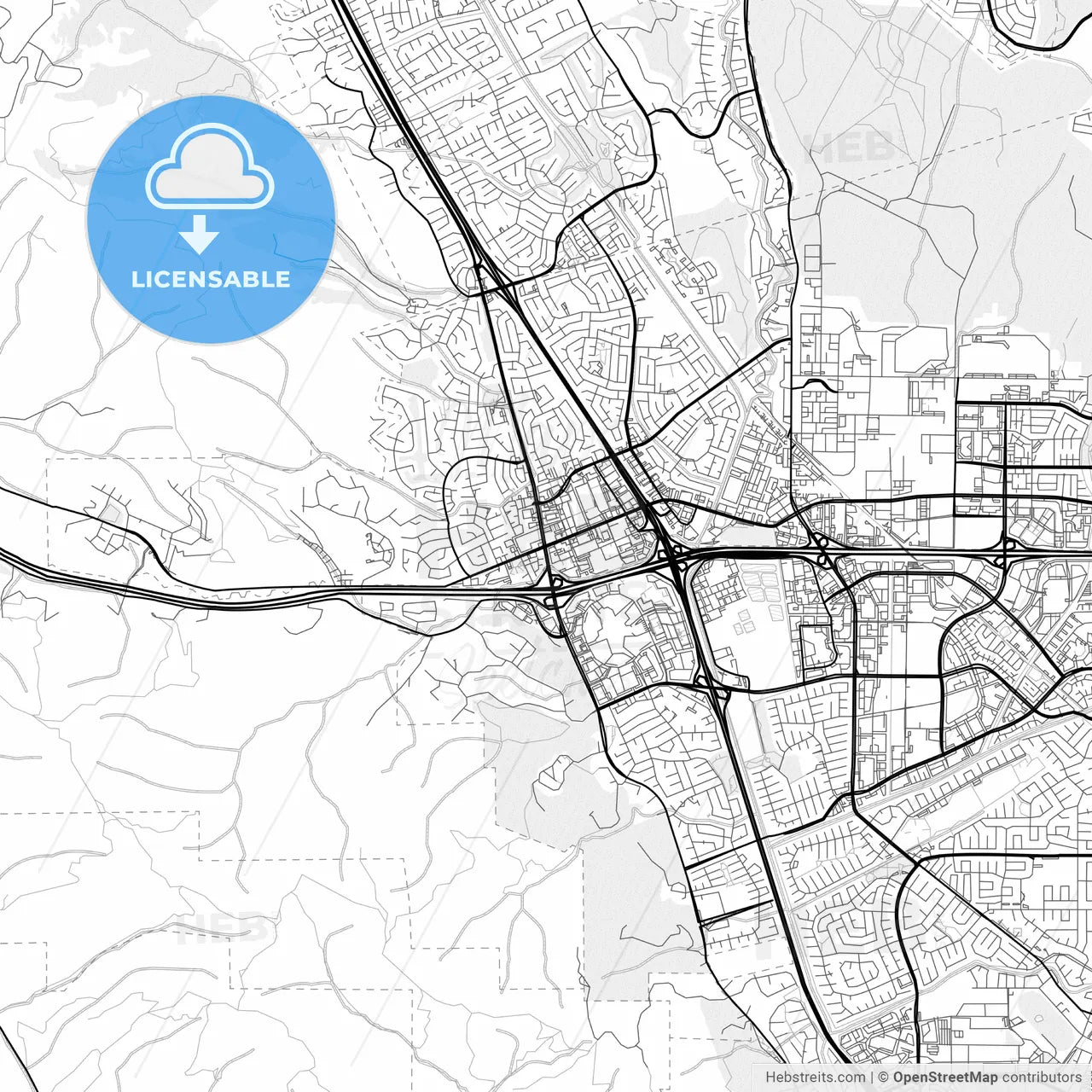 Vector PDF map of Dublin, California, United States