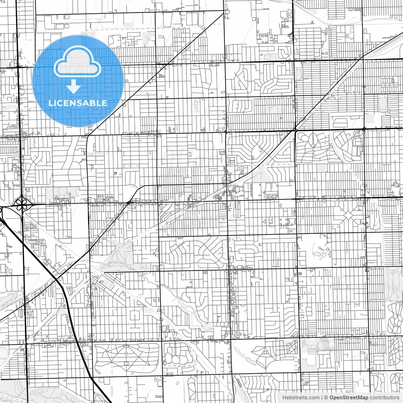 Vector PDF map of Oak Lawn, Illinois, United States