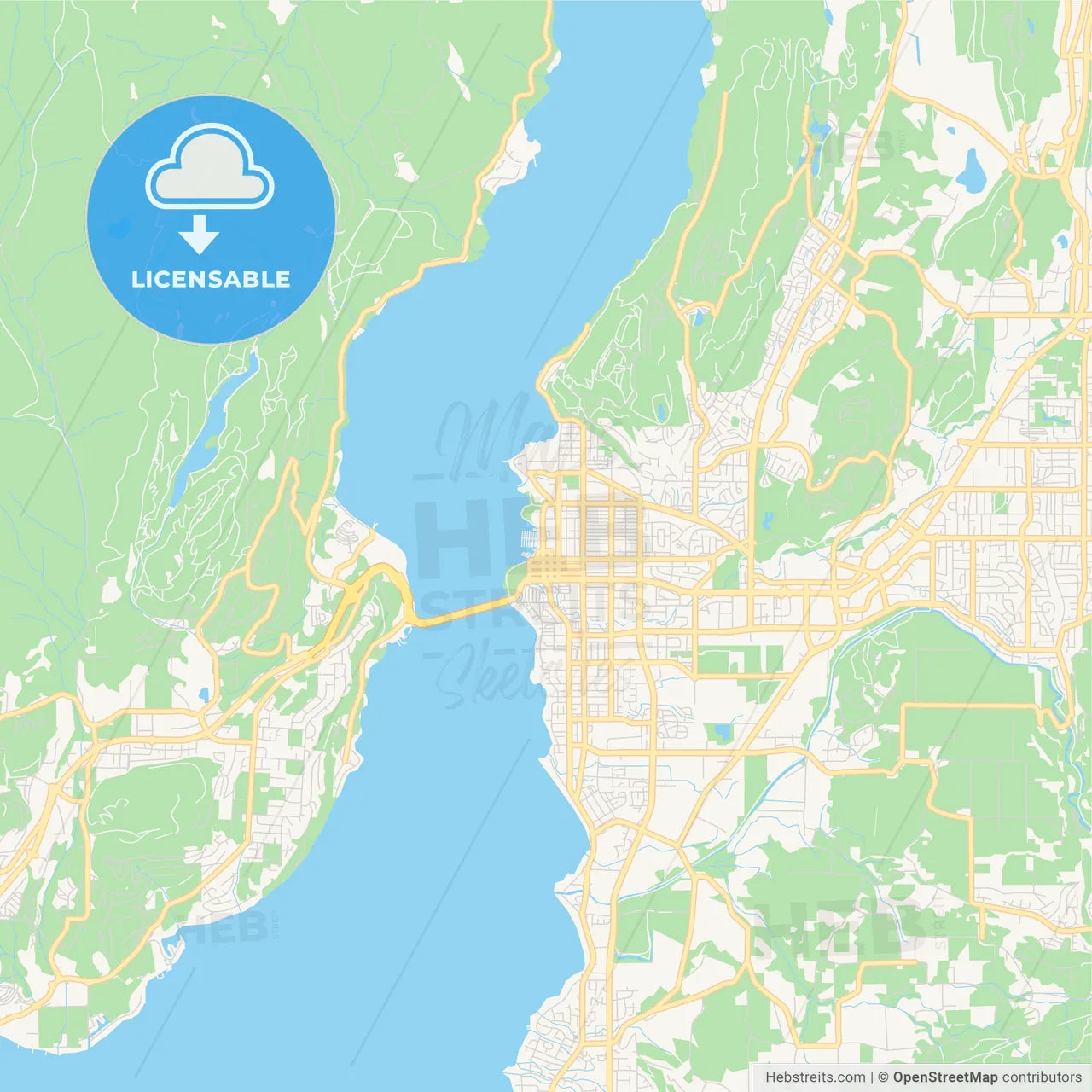 Empty vector map of Kelowna, British Columbia, Canada