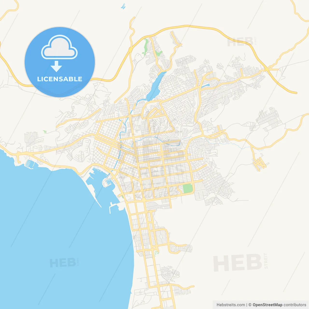 Empty vector map of Ensenada, Baja California, Mexico