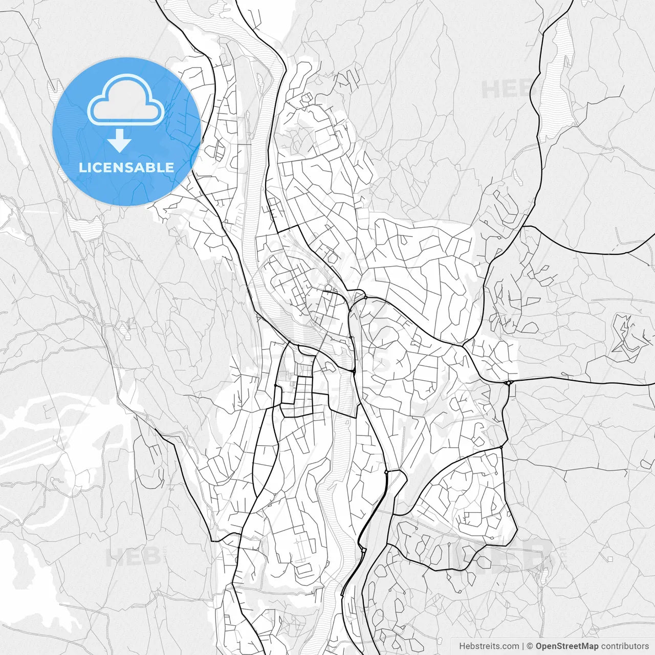 Vector PDF map of Kongsberg, Norway