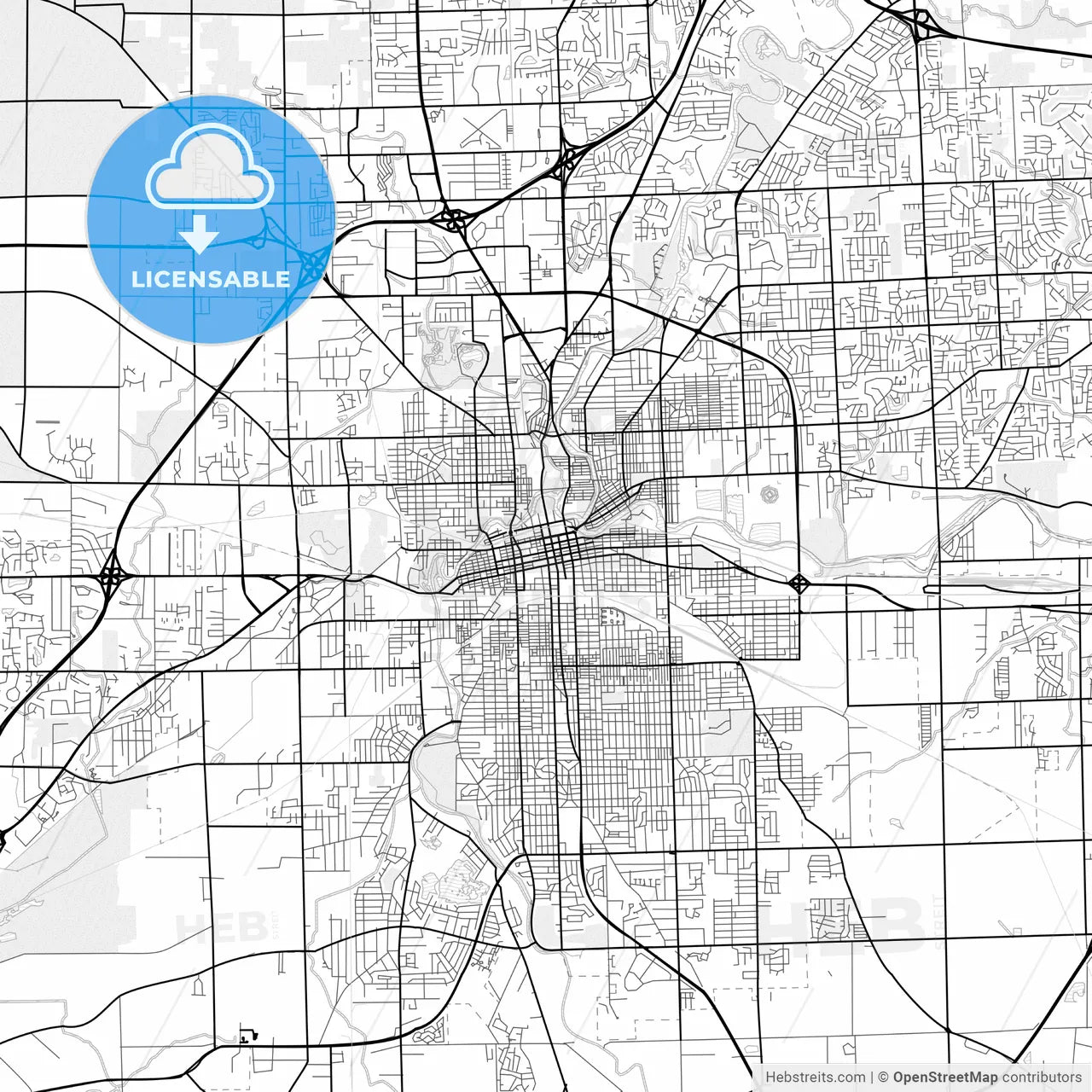 Vector PDF map of Fort Wayne, Indiana, United States